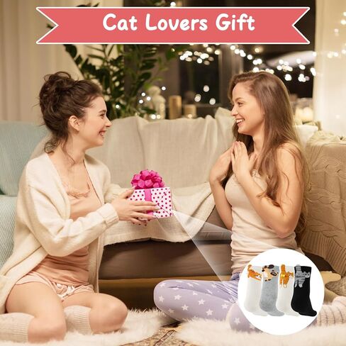 4 Pairs Cute Cat Socks with Balls, Women's Cat Socks, 3D Novelty Cotton Funny Animal Crew Sock for Women Cats Lovers Gifts in Kuwait