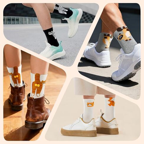 4 Pairs Cute Cat Socks with Balls, Women's Cat Socks, 3D Novelty Cotton Funny Animal Crew Sock for Women Cats Lovers Gifts in Kuwait