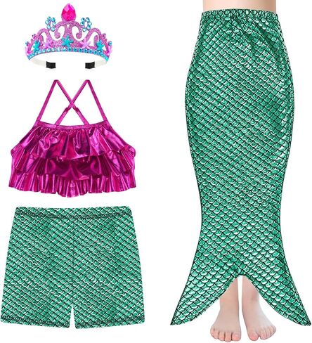 TFJH E 3 Pieces Girls Bathing Suits Kids Princess Ruffle Tankini Boarshorts Swimsuits Skirt Sets 3-10Y in Saudi Arabia