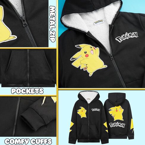 Pokemon Sherpa Fleece Hoodie for Boys, Teens, Ages 7-14, Hooded Zip-Up Sweatshirt, Warm Hoodies, Anime Gifts for Boys in Saudi Arabia