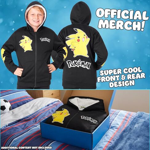 Pokemon Sherpa Fleece Hoodie for Boys, Teens, Ages 7-14, Hooded Zip-Up Sweatshirt, Warm Hoodies, Anime Gifts for Boys in Saudi Arabia