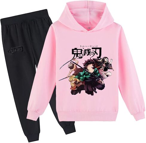 D.O.T Boys Girls Anime Slayer Tracksuit Pullover Hoodie Jogging Pants Set 2 Pieces Sweatshirt for Kids 2-15Years in Kuwait