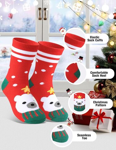 Christmas Socks for Kids Boys Girls Thick Cotton Holiday Socks with Cushion Xmas Sock for Winter, 6 Pairs in Saudi Arabia