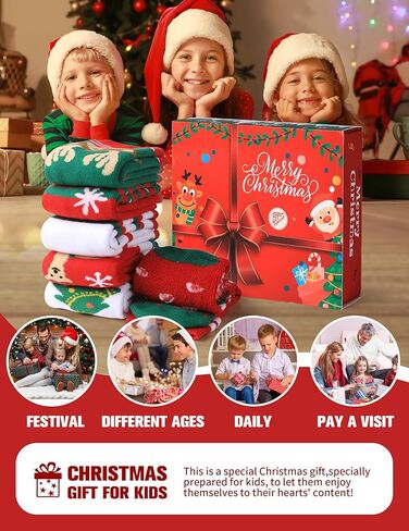 Christmas Socks for Kids Boys Girls Thick Cotton Holiday Socks with Cushion Xmas Sock for Winter, 6 Pairs in Saudi Arabia