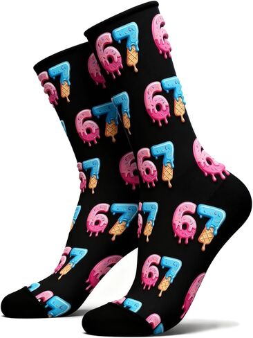 Six Seven 67 Socks Ice Cream for Men Women, 6 7 Meme Design Funny Sock,67 Socks For Boys Girls Women Men in Kuwait