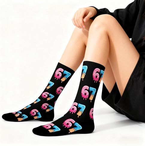 Six Seven 67 Socks Ice Cream for Men Women, 6 7 Meme Design Funny Sock,67 Socks For Boys Girls Women Men in Kuwait