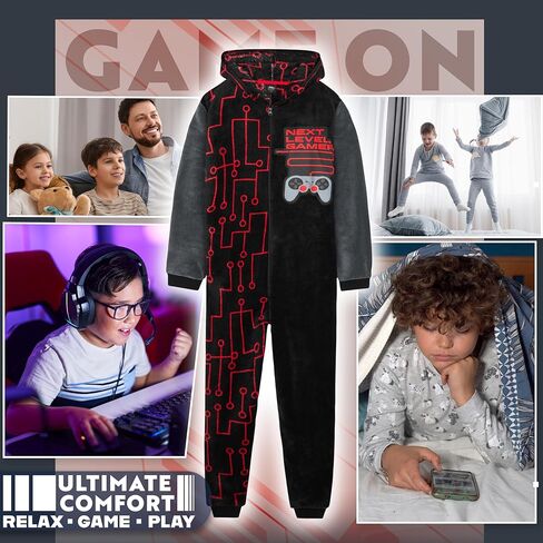 Get Trend One Piece Pajamas for Boys, Teens Fleece Loungewear Soft Jumpsuit Sleepwear Cozy Nightwear Gifts for Boys in Saudi Arabia