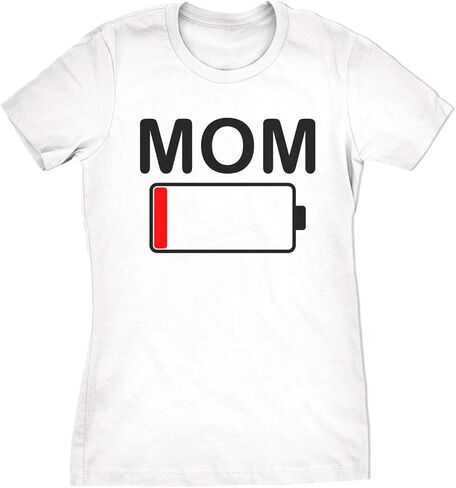 تي شيرت نسائي مطبوع عليه Mom Battery Low برسومات ساخرة مضحكة ومتعبة من الأبوة والأمومة in Kuwait
