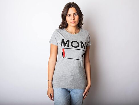 Womens Mom Battery Low Funny Sarcastic Graphic Tired Parenting Mother T Shirt in Saudi Arabia