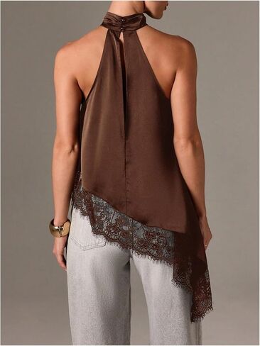 Milumia Women's Y2k Halter Mock Neck Sleeveless Top Lace Asymmetrical Hem Going Out Tank Tops in Saudi Arabia