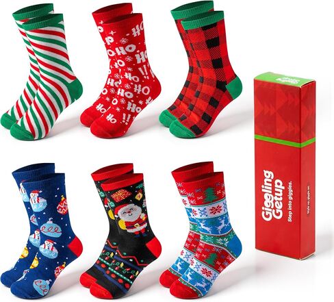 Giggling Getup 6 قطع جوارب قطنية لعيد الميلاد للنساء، جوارب منقوشة للطاقم للنساء للعطلات، هدايا حفلات عيد الميلاد لعيد الميلاد in Kuwait