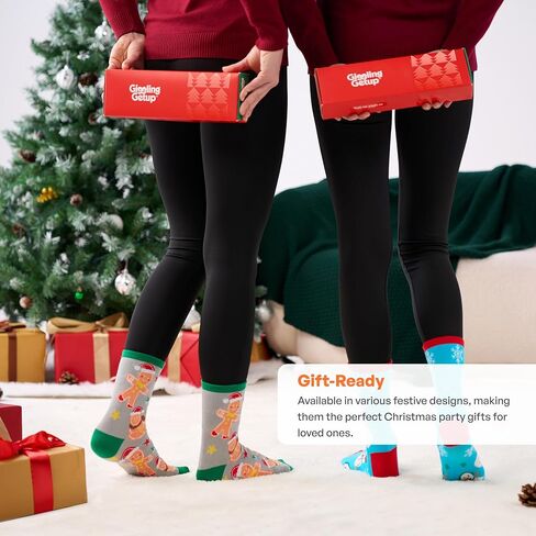 Giggling Getup 6 PCS Christmas Cotton Socks for Women, Plaid Crew Socks for Women Holiday, Christmas Party Gifts for Xmas in Saudi Arabia