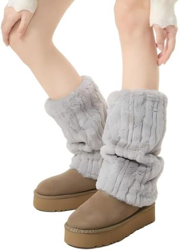 Womens Fur Leg Warmers Y2k Kawaii Cute Boot Socks Fuzzy Grey Leg Warmers for Girls Lolita Furry Cover Sleeves in Saudi Arabia