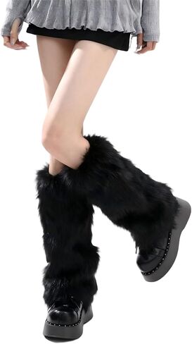 Womens Fur Leg Warmers Y2k Kawaii Cute Boot Socks Fuzzy Grey Leg Warmers for Girls Lolita Furry Cover Sleeves in Saudi Arabia