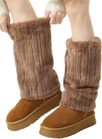 Womens Fur Leg Warmers Y2k Kawaii Cute Boot Socks Fuzzy Grey Leg Warmers for Girls Lolita Furry Cover Sleeves in Saudi Arabia