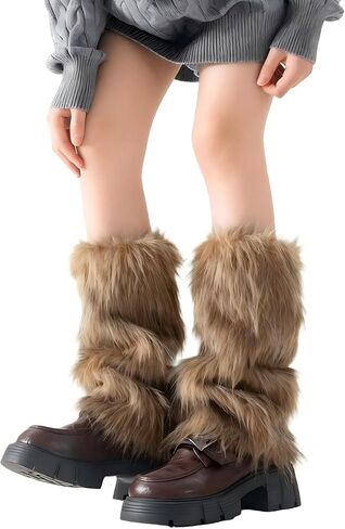 Womens Fur Leg Warmers Y2k Kawaii Cute Boot Socks Fuzzy Grey Leg Warmers for Girls Lolita Furry Cover Sleeves in Saudi Arabia