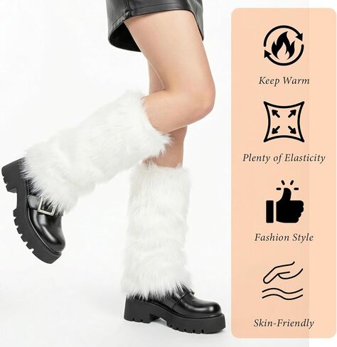 تدفئة الساق من الفرو الصناعي للنساء، أساور أكمام للأحذية ذات الفراء الأبيض، أغطية أحذية دافئة غامضة للحفلات، الأزياء والعطلات (الهالوين، عيد الميلاد)، تدفئة الساق من الفرو الصناعي الأبيض in Kuwait