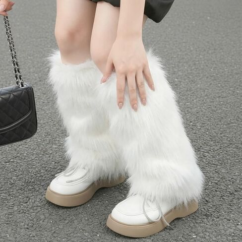 تدفئة الساق من الفرو الصناعي للنساء، أساور أكمام للأحذية ذات الفراء الأبيض، أغطية أحذية دافئة غامضة للحفلات، الأزياء والعطلات (الهالوين، عيد الميلاد)، تدفئة الساق من الفرو الصناعي الأبيض in Kuwait