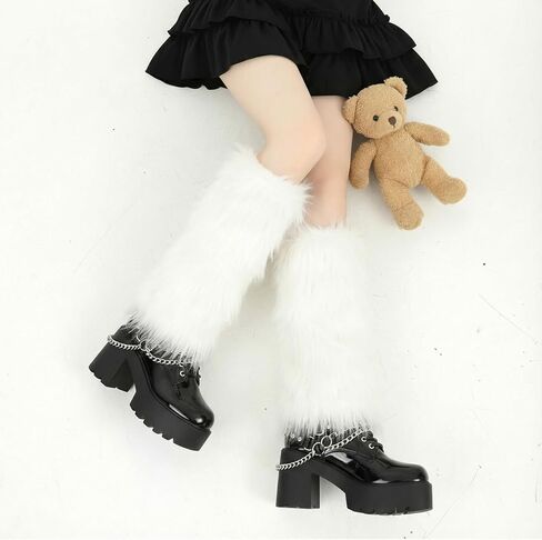 تدفئة الساق من الفرو الصناعي للنساء، أساور أكمام للأحذية ذات الفراء الأبيض، أغطية أحذية دافئة غامضة للحفلات، الأزياء والعطلات (الهالوين، عيد الميلاد)، تدفئة الساق من الفرو الصناعي الأبيض in Kuwait