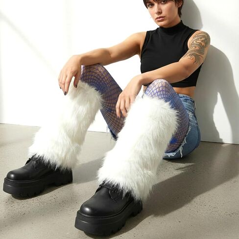 تدفئة الساق من الفرو الصناعي للنساء، أساور أكمام للأحذية ذات الفراء الأبيض، أغطية أحذية دافئة غامضة للحفلات، الأزياء والعطلات (الهالوين، عيد الميلاد)، تدفئة الساق من الفرو الصناعي الأبيض in Kuwait