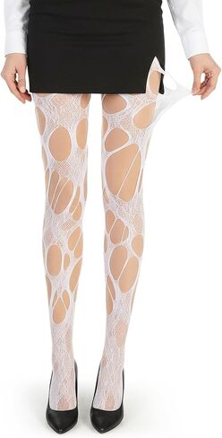 الجوارب البيضاء الممزقة من شبكة صيد السمك، جوارب طويلة شبكية بفتحات غير منتظمة على الطراز القوطي، جوارب مجوفة لـ Y2K، لوليتا بانك روك وحفلات الهالوين التنكرية in Kuwait