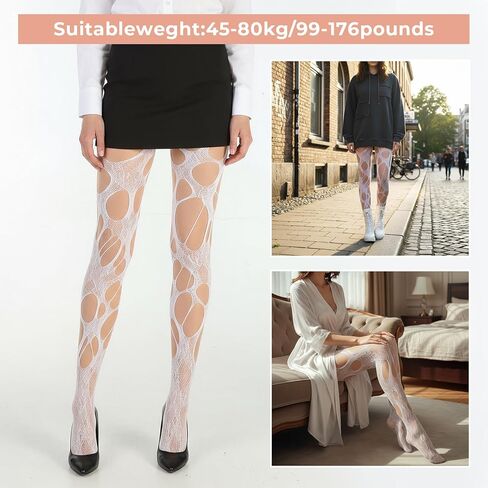 الجوارب البيضاء الممزقة من شبكة صيد السمك، جوارب طويلة شبكية بفتحات غير منتظمة على الطراز القوطي، جوارب مجوفة لـ Y2K، لوليتا بانك روك وحفلات الهالوين التنكرية in Kuwait