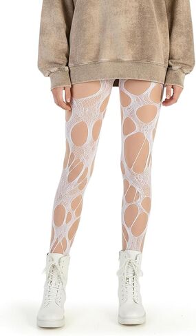 الجوارب البيضاء الممزقة من شبكة صيد السمك، جوارب طويلة شبكية بفتحات غير منتظمة على الطراز القوطي، جوارب مجوفة لـ Y2K، لوليتا بانك روك وحفلات الهالوين التنكرية in Kuwait