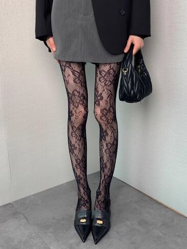 Women Flower Embroidery Mesh Hollow Out Stockings JK Fish Net Tights Cool Girls Harajuku Pantyhose in Saudi Arabia