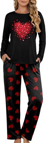 Valentines Day Pajamas Women Valentine's Pjs Set Love Heart Sleepwear Long Sleeve Loungewear Set in Saudi Arabia