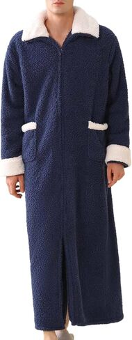 Front Zipper Robe Men Spa Soft Warm Long Fleece Plush Robe Housecoats Nightgown Sleepwear with Pockets for Women in Saudi Arabia