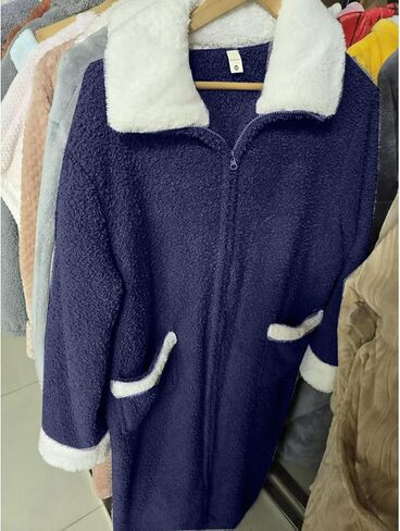 Front Zipper Robe Men Spa Soft Warm Long Fleece Plush Robe Housecoats Nightgown Sleepwear with Pockets for Women in Saudi Arabia