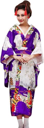 GREUS Womens Japanese Sakura Kimono Robe Silk Satin Kimono Dress Gown Cherry Blossom Long Yukata Kimonos Costume Outfit in Saudi Arabia