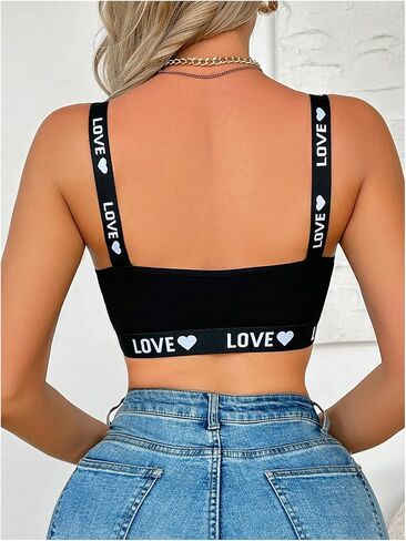 SweatyRocks Women's Wireless Bras Comfort Sports Bra Everyday Bralette Letter Heart Print Bras in Saudi Arabia