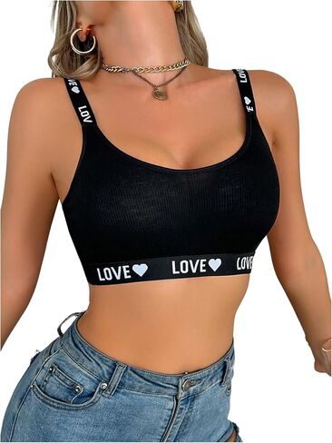 SweatyRocks Women's Wireless Bras Comfort Sports Bra Everyday Bralette Letter Heart Print Bras in Saudi Arabia