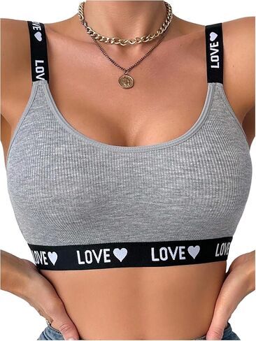 SweatyRocks Women's Wireless Bras Comfort Sports Bra Everyday Bralette Letter Heart Print Bras in Saudi Arabia