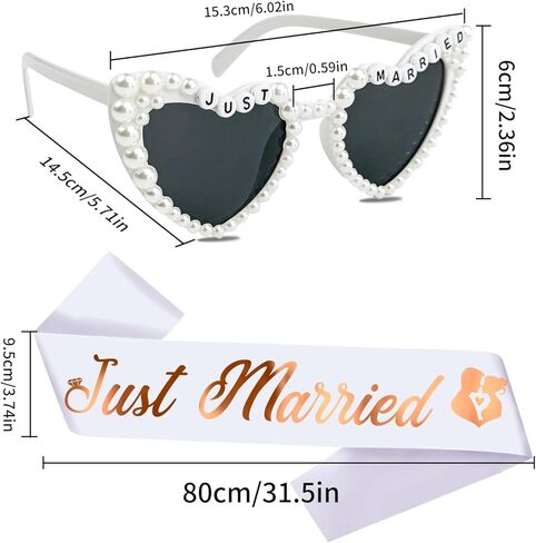 NIMOSA Just Married ديكورات نظارات العروس والعريس الشمسية ووشاح لحفلات الزفاف المتزوجين فقط، نظارات شمسية ووشاح لشهر العسل in Kuwait