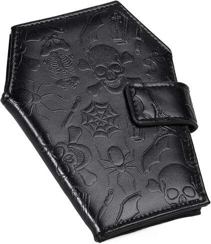 Gothic Wallet Leather with Embossed Skull Bats Spiders, Coffin Wallets for Women, Punk Horror Bifold Wallets, Goth Gifts for Halloween Accessories in Saudi Arabia