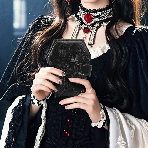 Gothic Wallet Leather with Embossed Skull Bats Spiders, Coffin Wallets for Women, Punk Horror Bifold Wallets, Goth Gifts for Halloween Accessories in Saudi Arabia