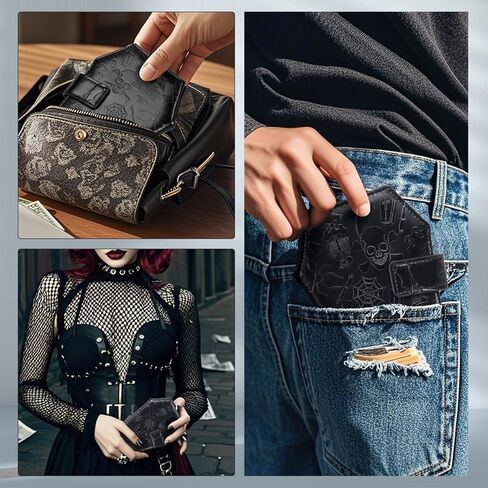 Gothic Wallet Leather with Embossed Skull Bats Spiders, Coffin Wallets for Women, Punk Horror Bifold Wallets, Goth Gifts for Halloween Accessories in Saudi Arabia
