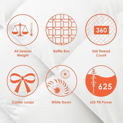 شركة Canadian Down & Feather Co. - لحاف أبيض مزدوج الحجم بوزن 625 لكل المواسم - غطاء 360 TC 100% قطن - مملوء في كندا in Kuwait