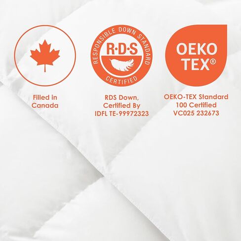 شركة Canadian Down & Feather Co. - لحاف أبيض مزدوج الحجم بوزن 625 لكل المواسم - غطاء 360 TC 100% قطن - مملوء في كندا in Kuwait