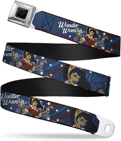 Buckle-Down Seatbelt Belt - WONDER WOMAN/Bombshell Pose Blue/Red/White - 1.0" Wide - 20-36 Inches in Length in Saudi Arabia