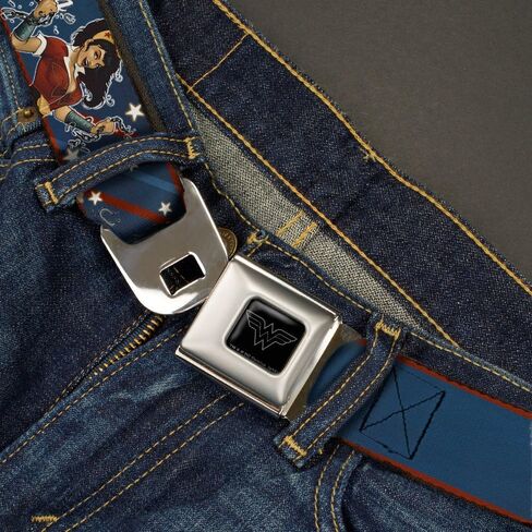 Buckle-Down Seatbelt Belt - WONDER WOMAN/Bombshell Pose Blue/Red/White - 1.0" Wide - 20-36 Inches in Length in Saudi Arabia