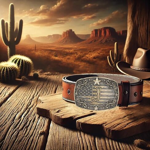 Cowboy Belt Buckle for Men Vintage Western Rodeo Texas Initial Letter ABCDJMR to Z Belt Buckles in Kuwait