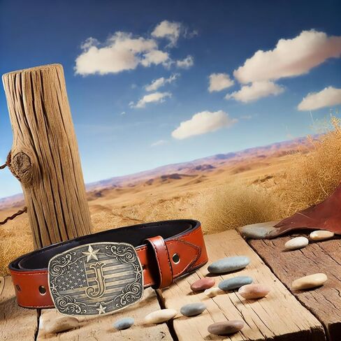 Cowboy Belt Buckle for Men Vintage Western Rodeo Texas Initial Letter ABCDJMR to Z Belt Buckles in Kuwait