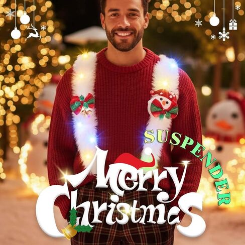JONKY Light up Christmas Suspenders Xmas Suspender Santa Claus Accessories for Men in Saudi Arabia