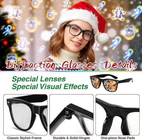 3 PCS 3D Christmas Glasses, 3D Christmas Diffraction Glasses Holiday Specs - Candy Cane Santa Claus Gingerbread Man Effect in Saudi Arabia