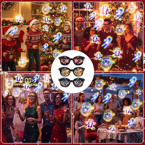 3 PCS 3D Christmas Glasses, 3D Christmas Diffraction Glasses Holiday Specs - Candy Cane Santa Claus Gingerbread Man Effect in Saudi Arabia