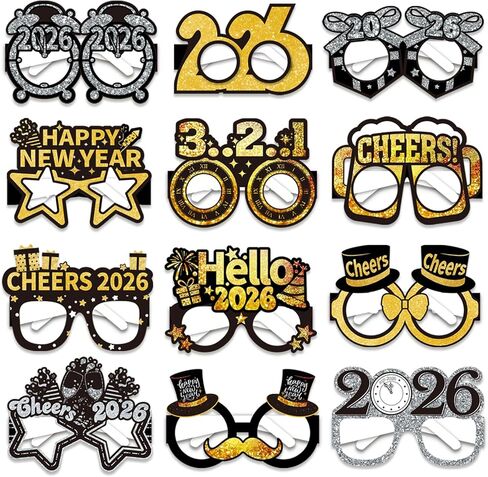 12 قطعة من نظارات ليلة رأس السنة 2026، لوازم حفلات ليلة رأس السنة 2026، نظارات سنة جديدة سعيدة 2026، ديكورات سنة جديدة سعيدة 2026، ديكورات ليلة رأس السنة الجديدة in Kuwait