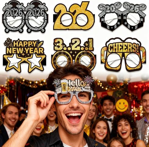 12 قطعة من نظارات ليلة رأس السنة 2026، لوازم حفلات ليلة رأس السنة 2026، نظارات سنة جديدة سعيدة 2026، ديكورات سنة جديدة سعيدة 2026، ديكورات ليلة رأس السنة الجديدة in Kuwait